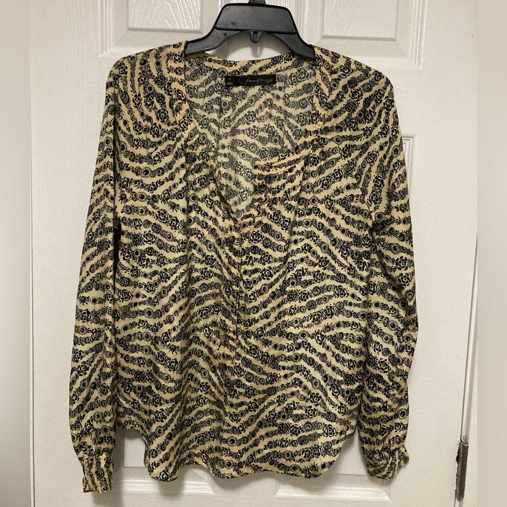 *Patterson J Kincaid Black & Tan Women's Striped Floral Small Blouse Top #T